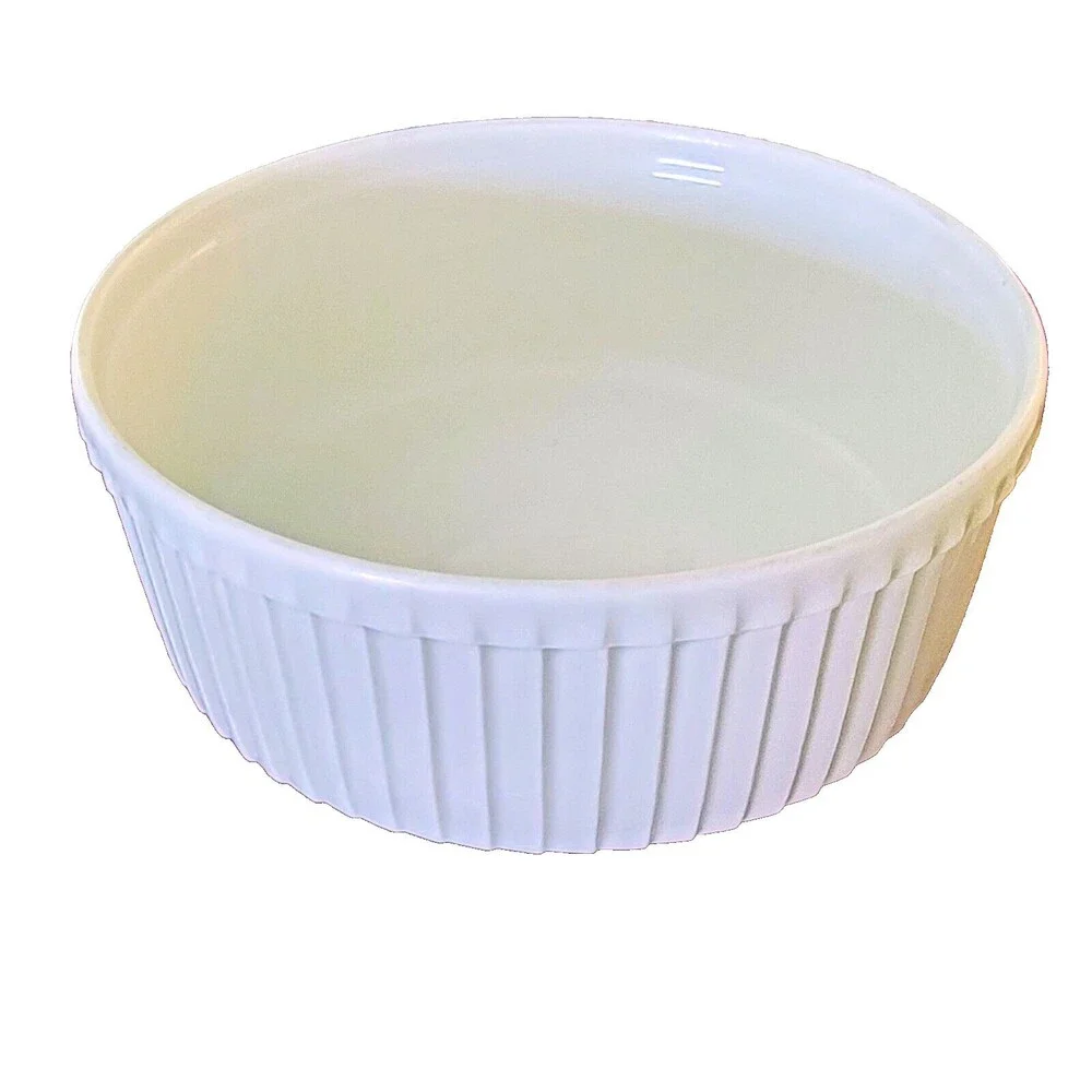 Pillivuyt France, White Pleated Porcelain Souffle Dish, Bakeware, 6.25” x 2 1/2”